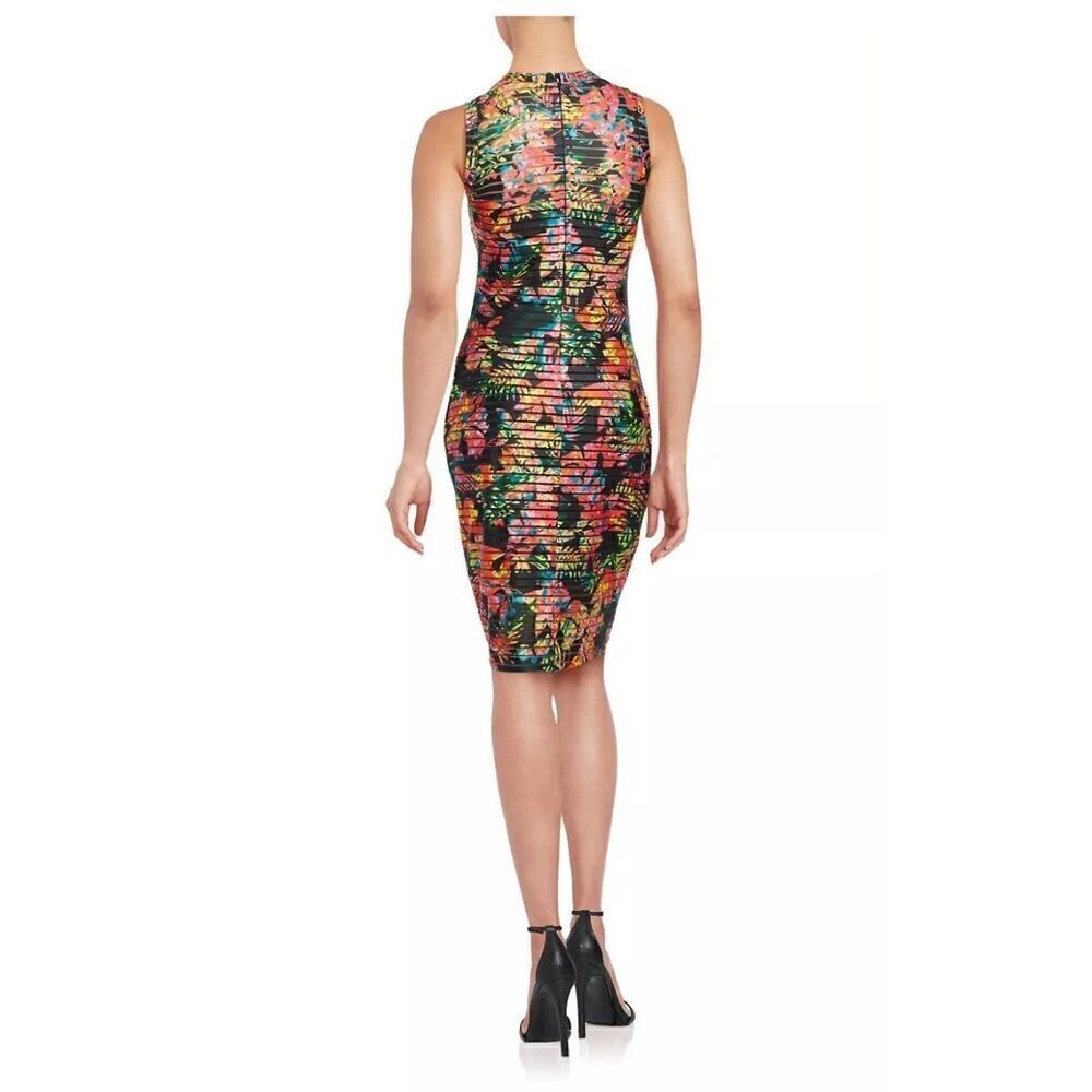 GUESS Bodycon Printed Sheath Mesh Midi Floral banded Dress Sleeveless sz. 4 Blac - Picture 4 of 8